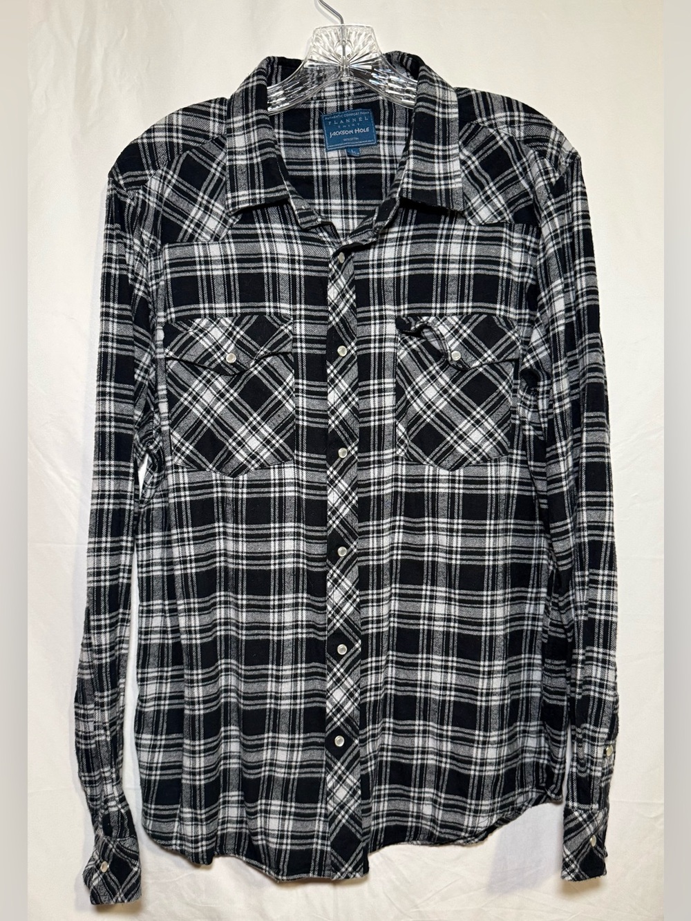 Jackson Hole Men's Long Sleeve Button Up Flannel Shirt Black White Size Large
